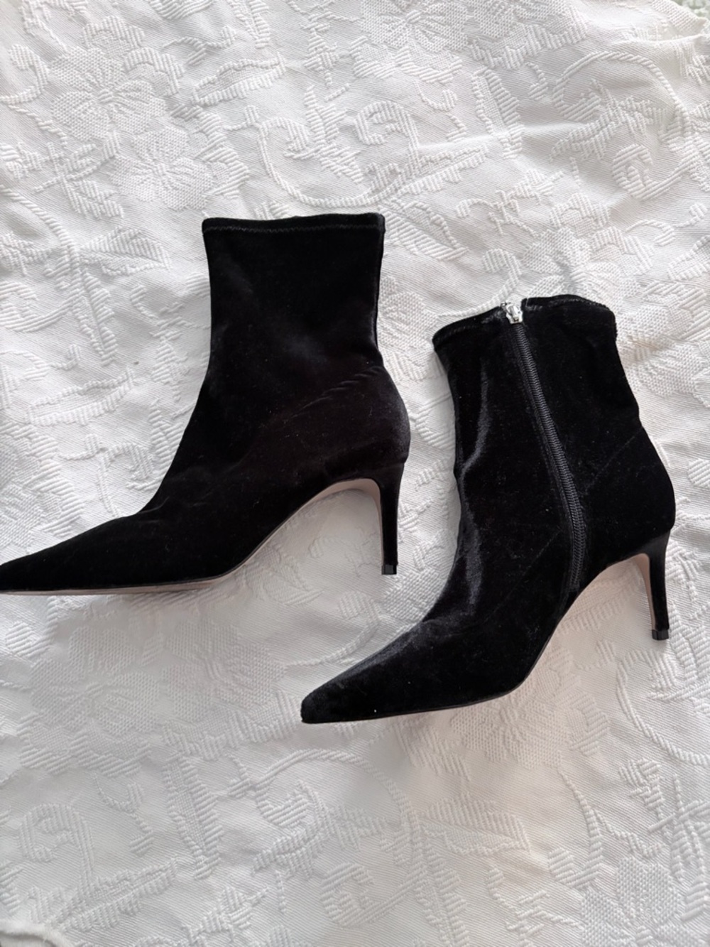 Black Velvet Pointed-Toe Stiletto Ankle Boots